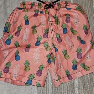 Coral Kids Swim Trunks with Pineapple Print